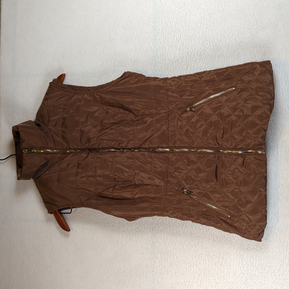 Scandalicious Womens‎ Metallic Brown Quilted Faux Fur Size S Vest
